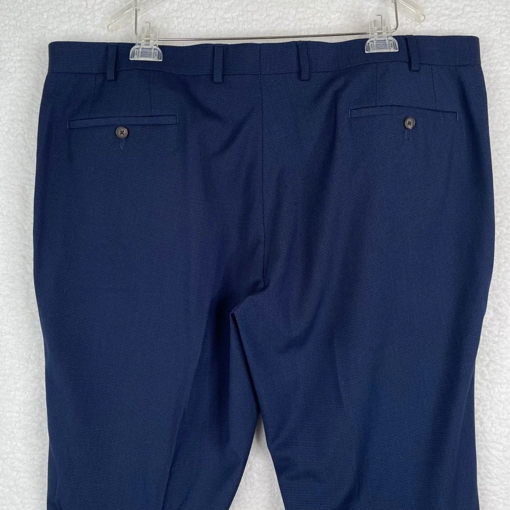 Ralph Lauren Mens Navy Blue Micro Check Dress Pants Flat Front‎ 42x31